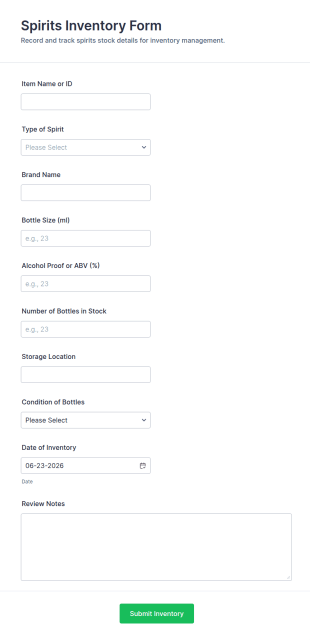 Spirits Inventory Form Template