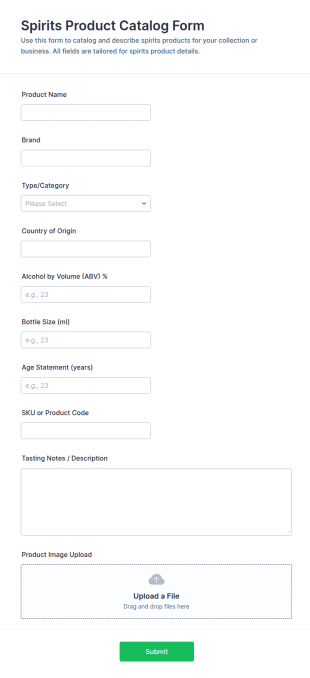 Spirits Product Catalog Form Template