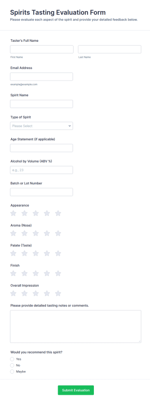 Spirits Tasting Evaluation Form Template
