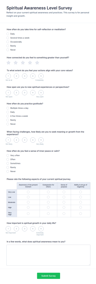 Spiritual Awareness Level Survey Form Template