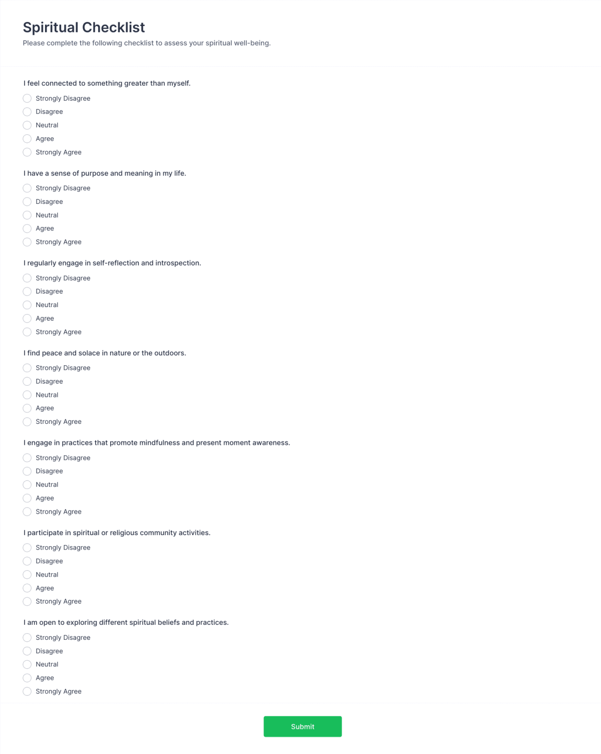 Spiritual Checklist Form Template | Jotform