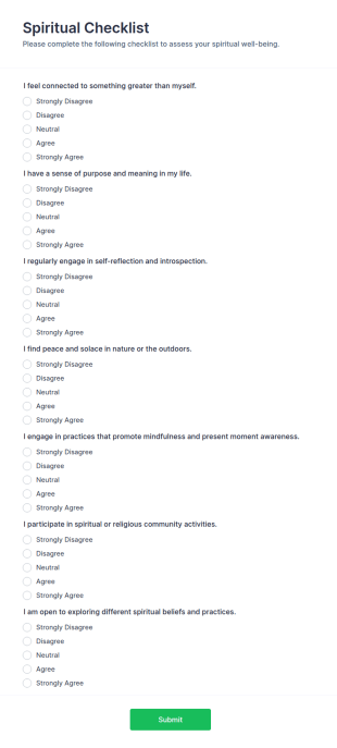 Spiritual Checklist Form Template