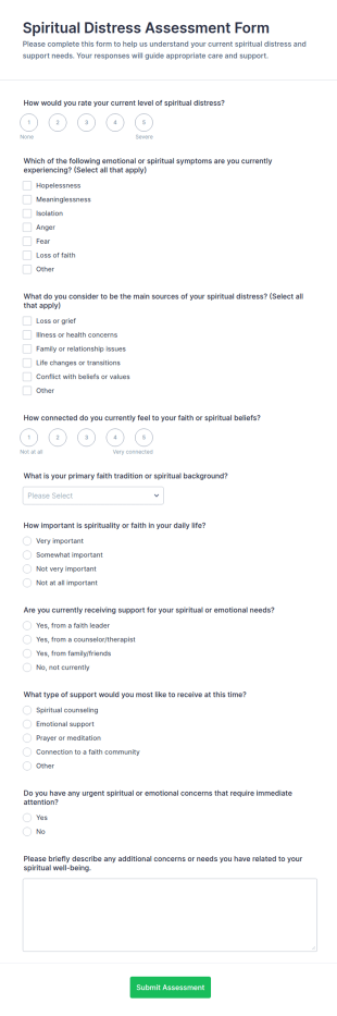 Spiritual Distress Assessment Form Template
