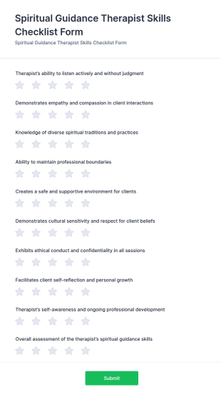 Spiritual Guidance Therapist Skills Checklist Form Template