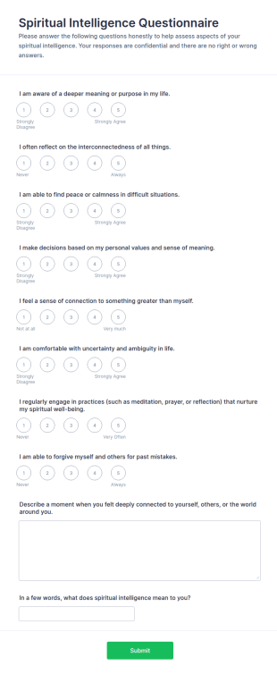 Spiritual Intelligence Questionnaire Form Template