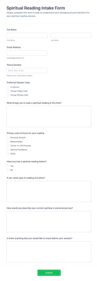 Spiritual Reading Intake Form Template