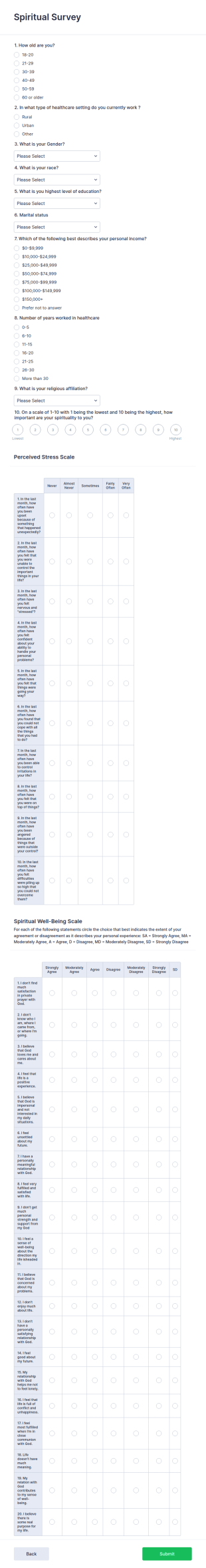 Spiritual Survey Form Template