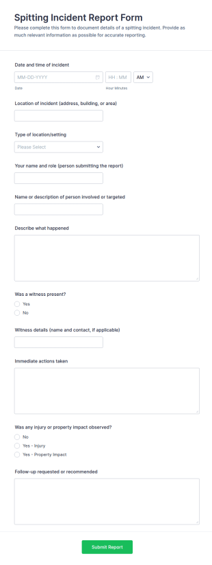 Spitting Incident Report Form Template