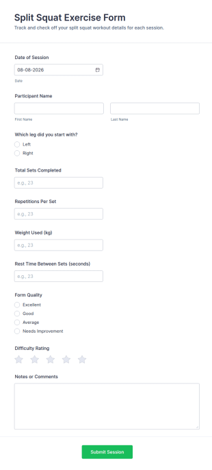 Split Squat Exercise Form Template
