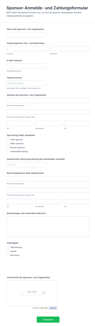 Sponsor Anmelde Und Zahlungsformular