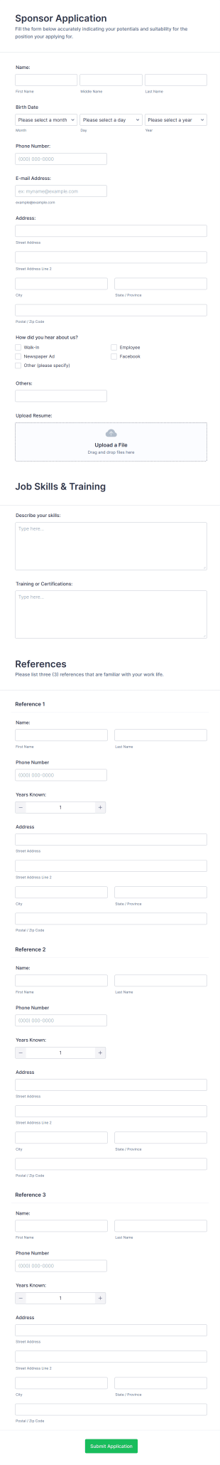 Sponsor Application Form Template