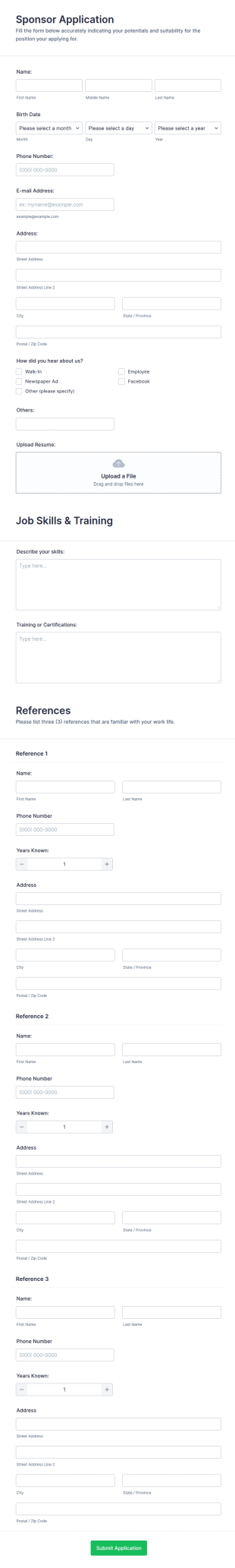 Sponsor Application Form Template