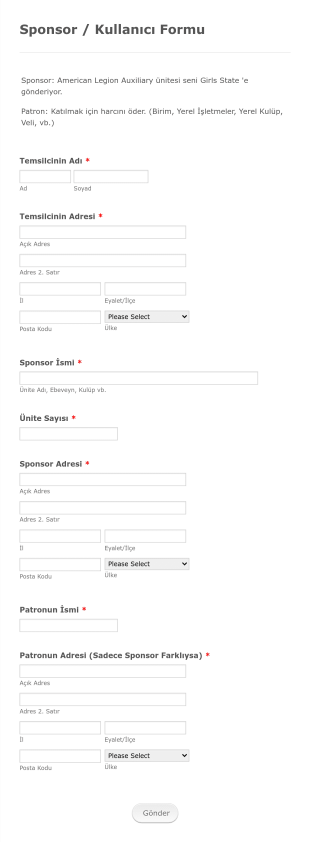 Sponsor Bilgi Form Template