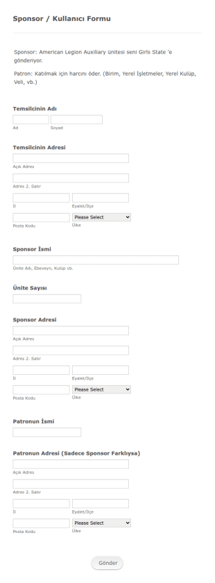 Sponsor Bilgi Form Şablonu