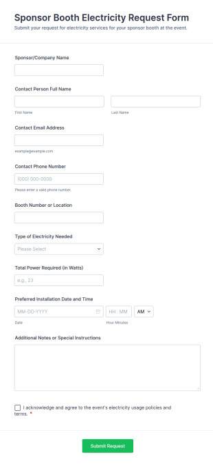 Sponsor Booth Electricity Request Form Template