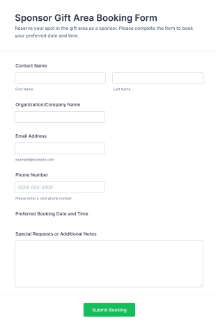 Sponsor Gift Area Booking Form Template
