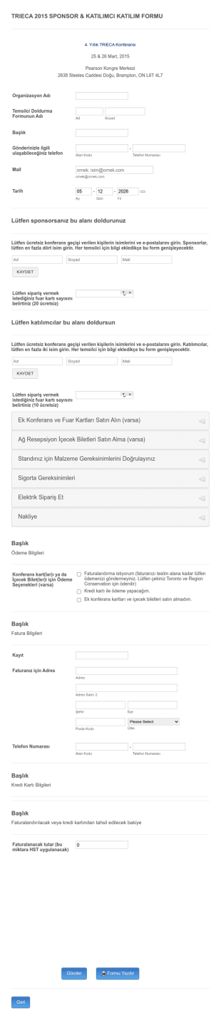 Sponsor Katılımcı Katılım Form Şablonu