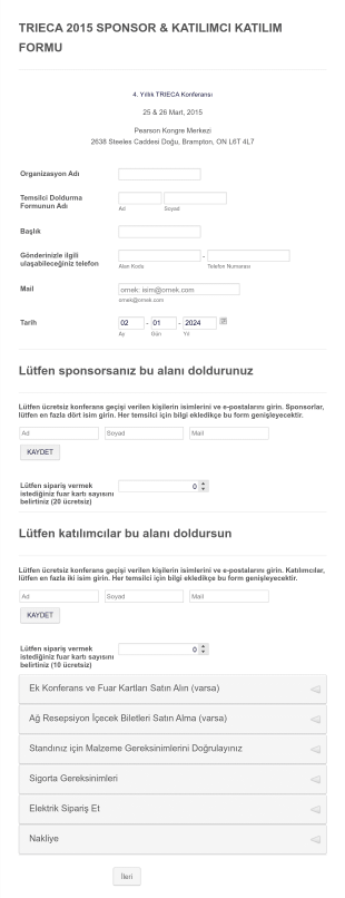 Sponsor Katılımcı Katılım Form Şablonu
