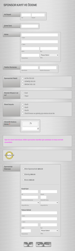 Sponsor Kayıt Ve Ödeme Form Template