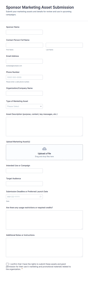 Sponsor Marketing Asset Submission Form Template