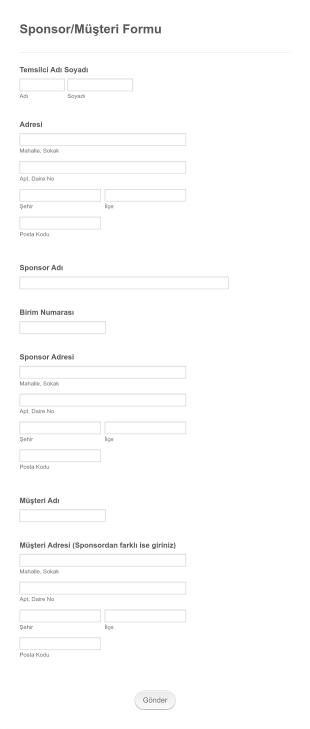 SponsorMüşteri Bilgi Form Şablonu