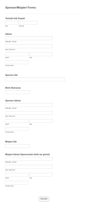 SponsorMüşteri Bilgi Form Şablonu
