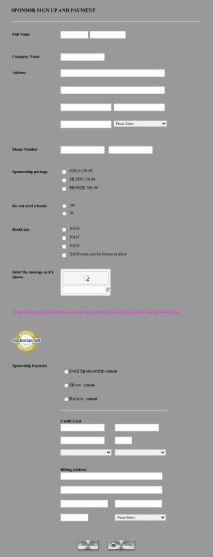 Sponsor Sign Up And Payment Form Template