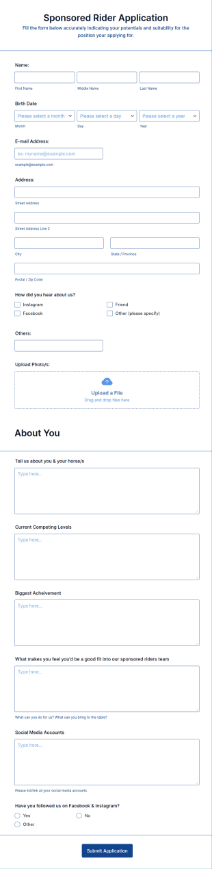 Sponsored Rider Application Form Template