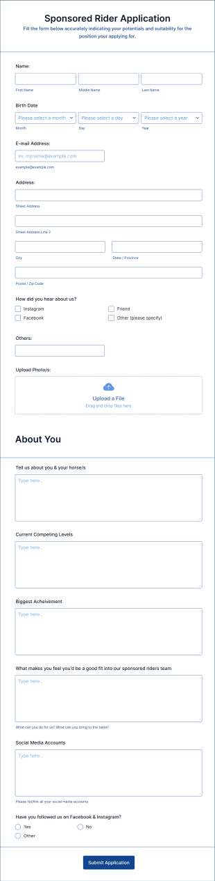 Sponsored Rider Application Form Template