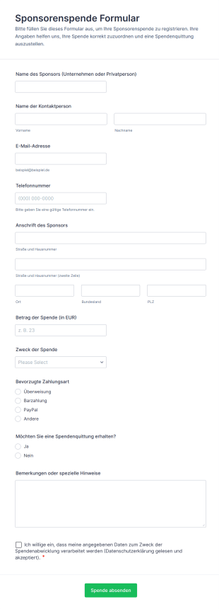 Sponsorenspende Formular