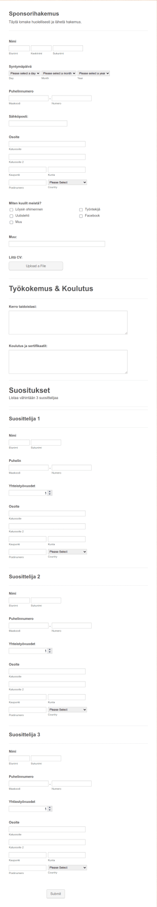 Sponsorihakemus Form Template