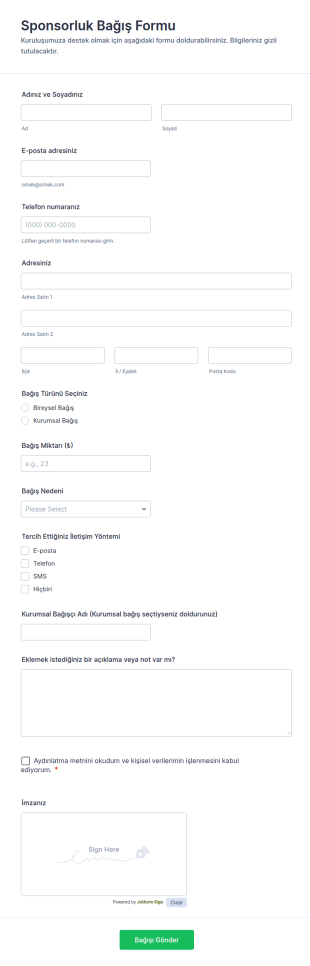 Sponsorluk Bağış Form Şablonu