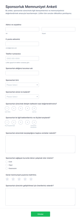 Sponsorluk Memnuniyet Anketi Form Şablonu
