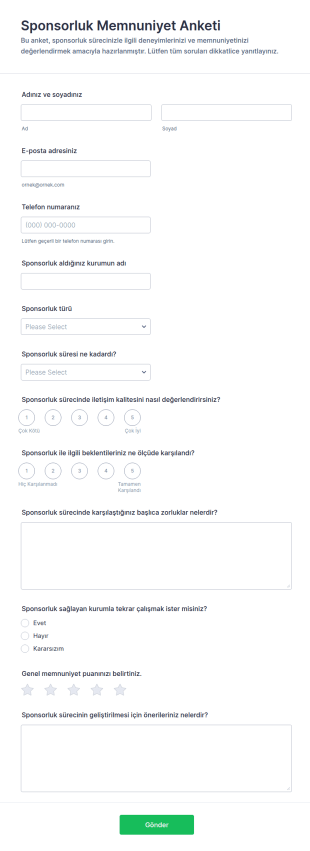 Sponsorluk Memnuniyet Anketi Form Şablonu