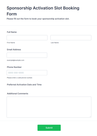 Sponsorship Activation Slot Booking Form Template