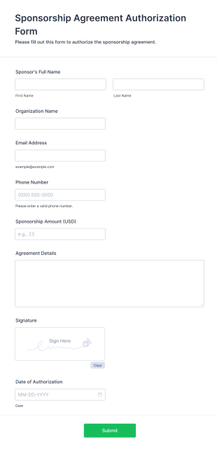 Sponsorship Agreement Authorization Form Form Template