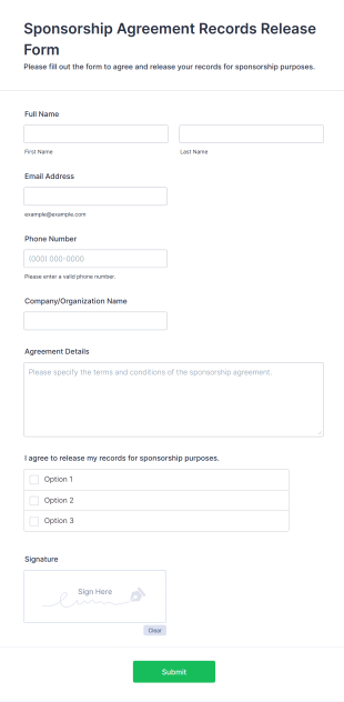 Sponsorship Agreement Records Release Form Template