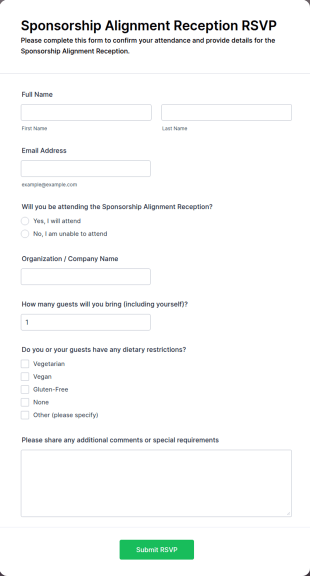 Sponsorship Alignment Reception RSVP Form Template