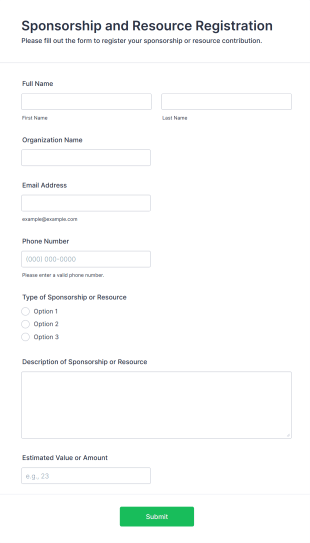 Sponsorship And Resource Registration Form Template