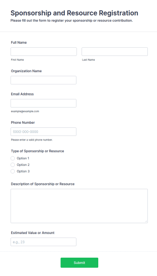 Sponsorship And Resource Registration Form Template