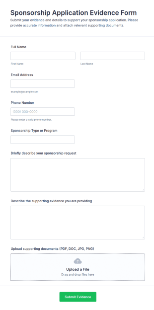 Sponsorship Application Evidence Form Template