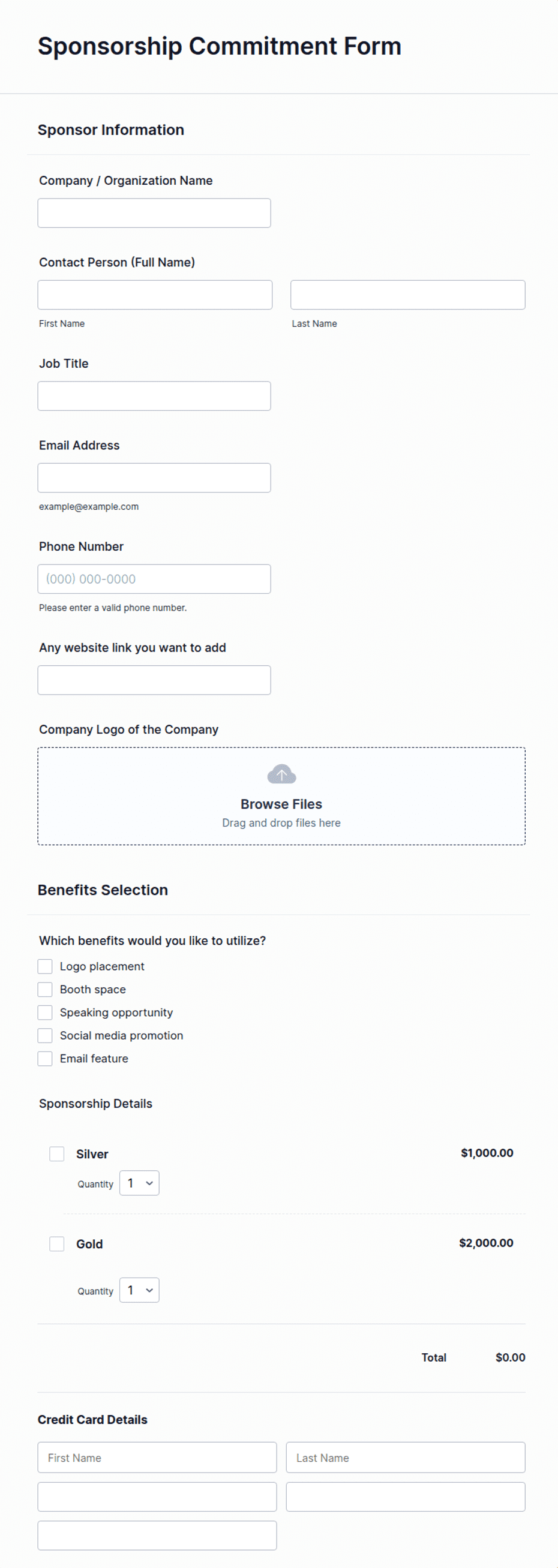 Sponsorship Commitment Form Template | Jotform