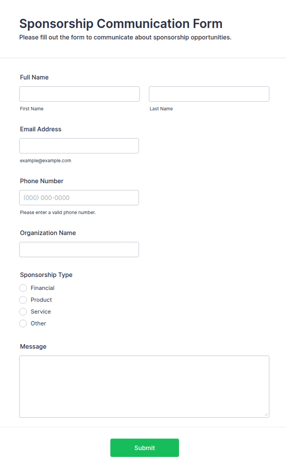 Sponsorship Communication Form Template | Jotform