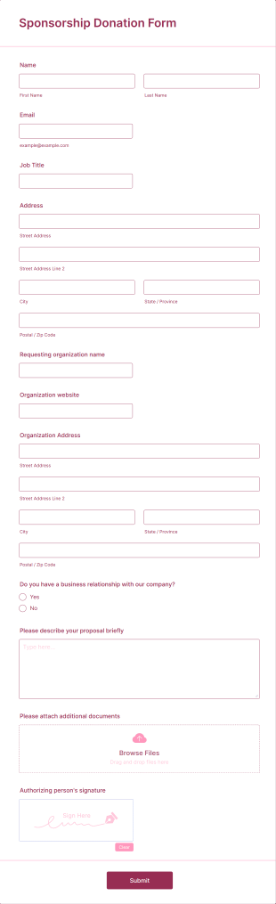 Sponsorship Donation Form Template