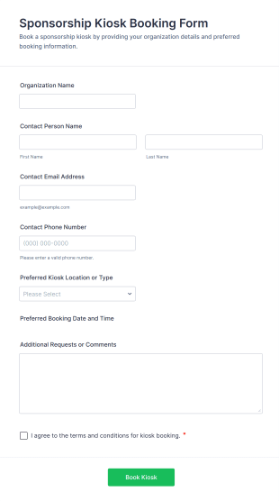 Sponsorship Kiosk Booking Form Template