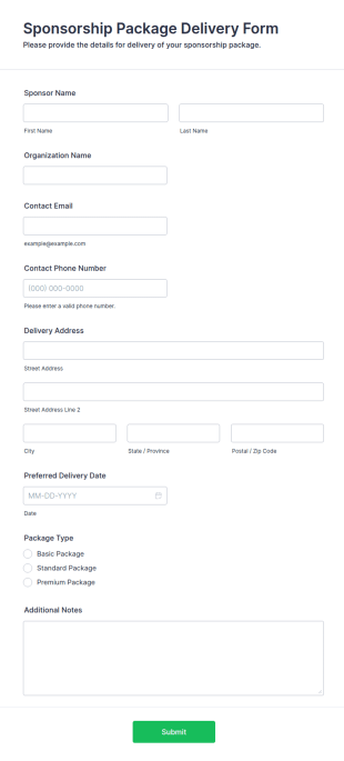 Sponsorship Package Delivery Form Template