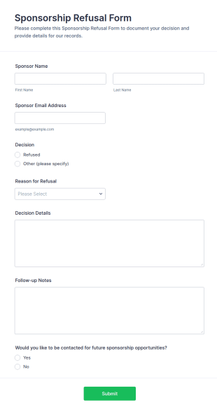 Sponsorship Refusal Form Template