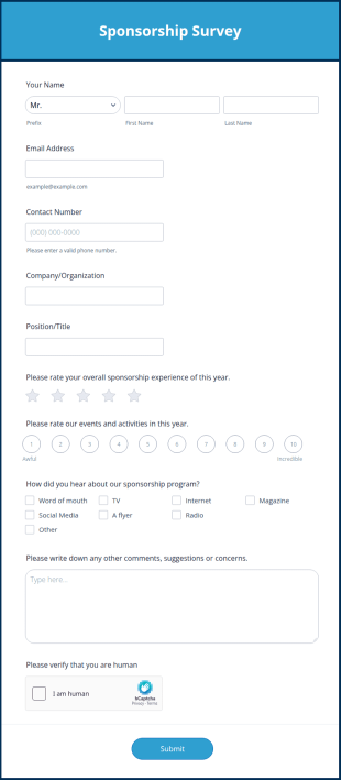 Sponsorship Survey Form Template