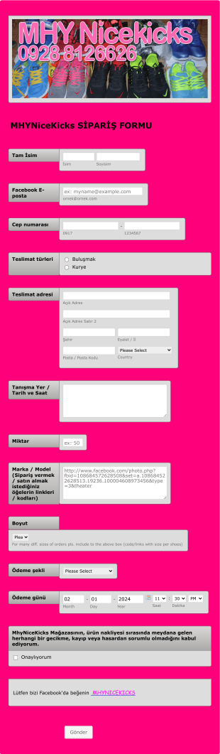 Spor Ayakkabı Sipariş Form Template