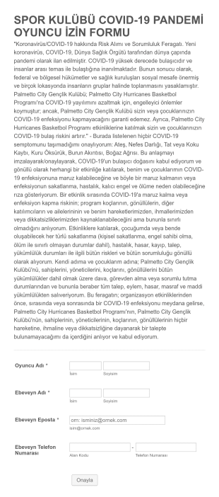 Spor Kulübü Covıd 19 Pandemi Oyuncu İzin Form Template